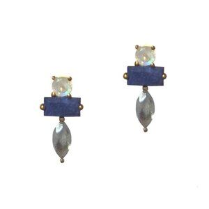 NEW ADORNIA Fine 14K Gold Plated Three Stone Earring Moonstone Lapis Labradorite